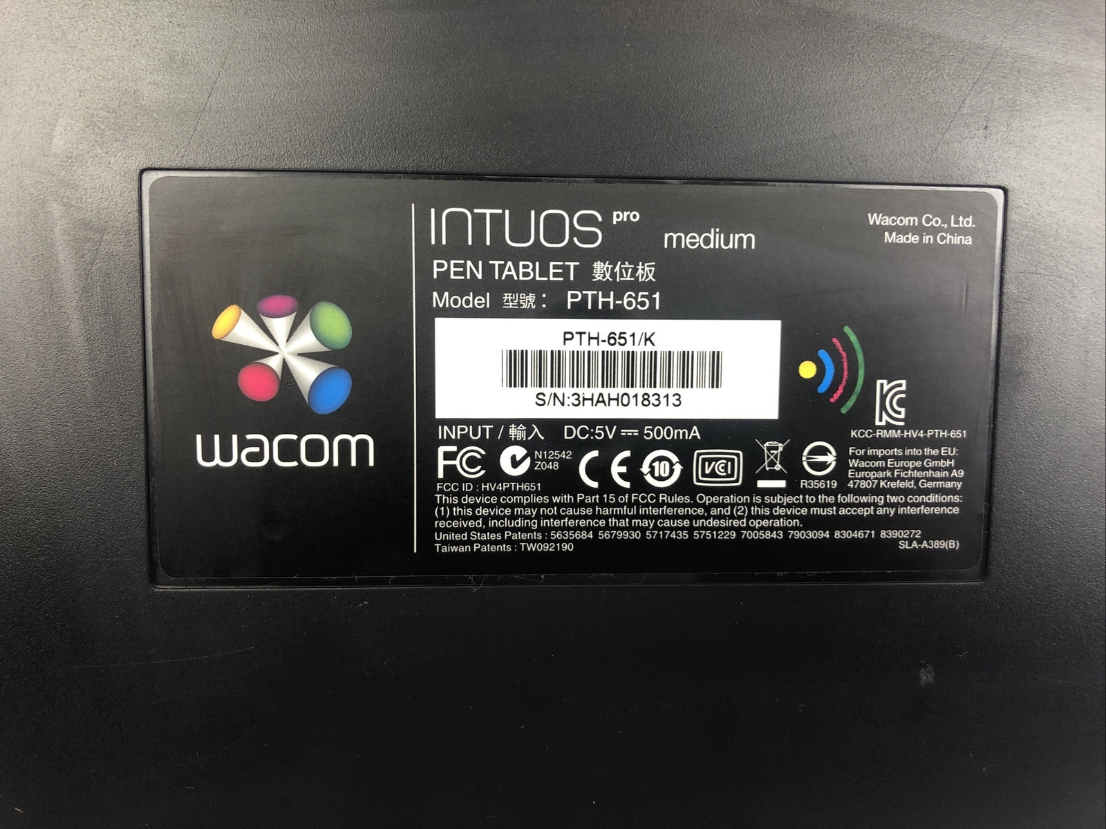 OEM Wacom PTH-651 Intuos Touch Tablet Medium Sized - Black - No Pen, Power Cord