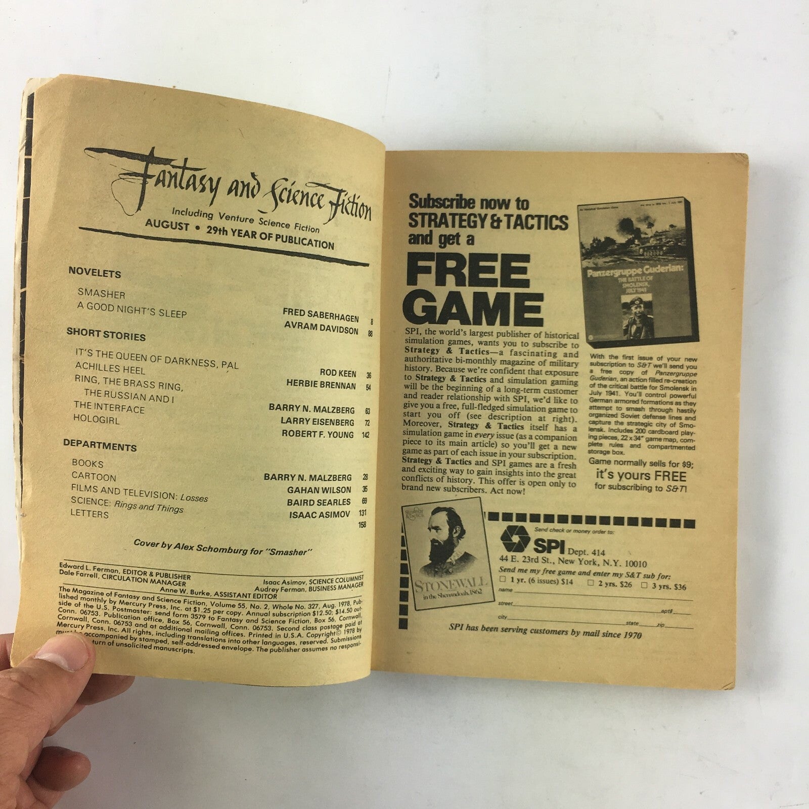 August Fantasy & Science Fiction Magazine Fred Saberhagen Robert F.Young Avram