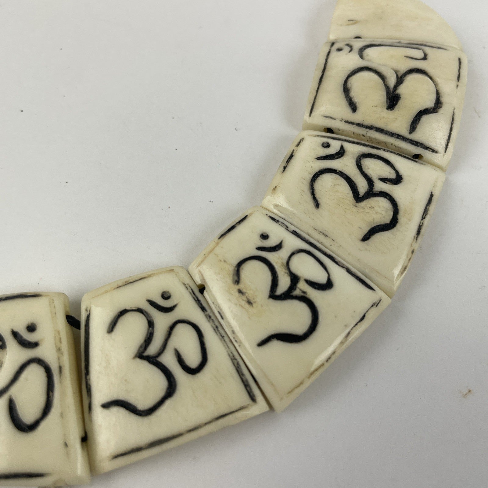Tibetan Yak Bone Hand Carved Boho Om Necklace Vintage Jewelry Brass Screw Clasp