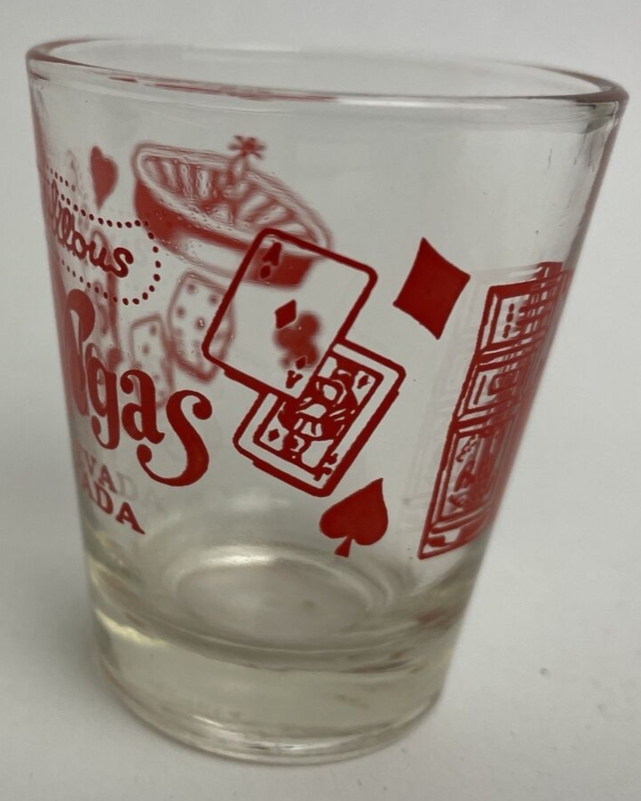 VINTAGE "WELCOME TO" FABULOUS LAS VEGAS SIGN, SHOT GLASS, DICE, CHIPS, CASINO