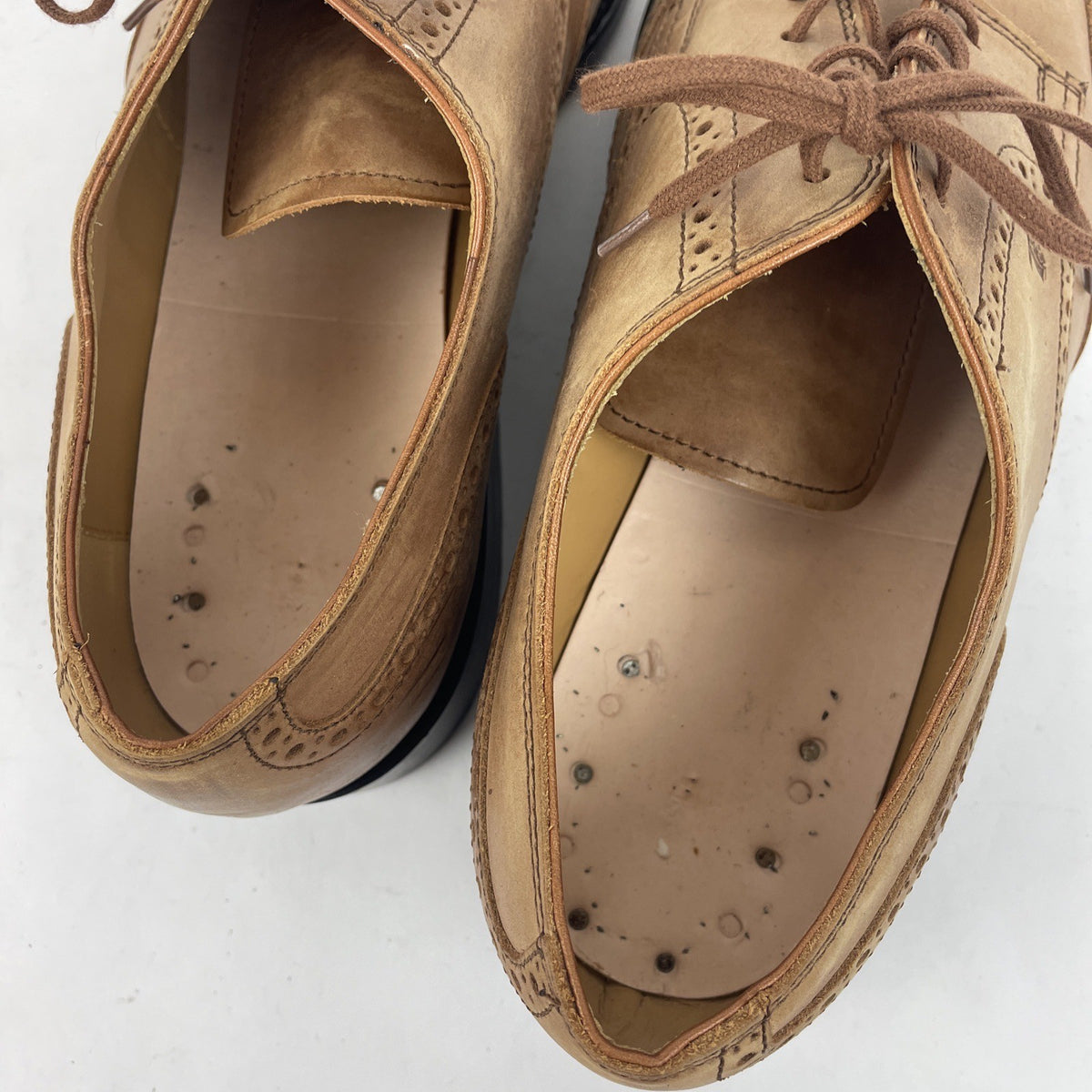 Tods Wingtip Dress Shoes Light Brown Size 10.5 Leather Soles Made in Italy VGC