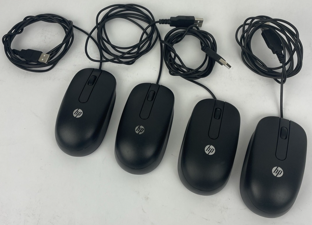 Lot of 4 HP Wired USB Optical Mouse Black 3 x Model MOFYUO and 1 x SM2022 - VGC