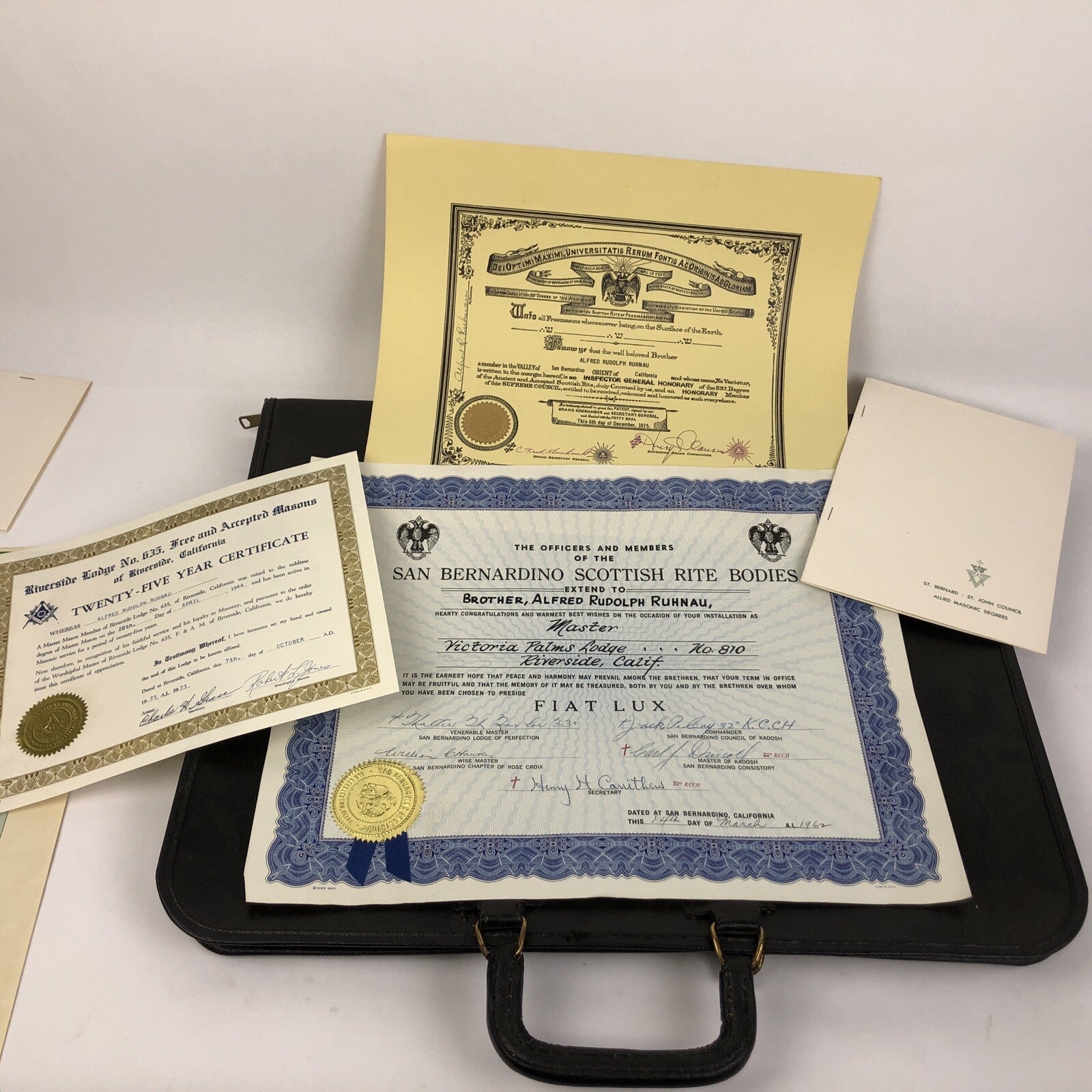 Vintage Free Mason Templar California Diploma Certificate License Award Huge LOT