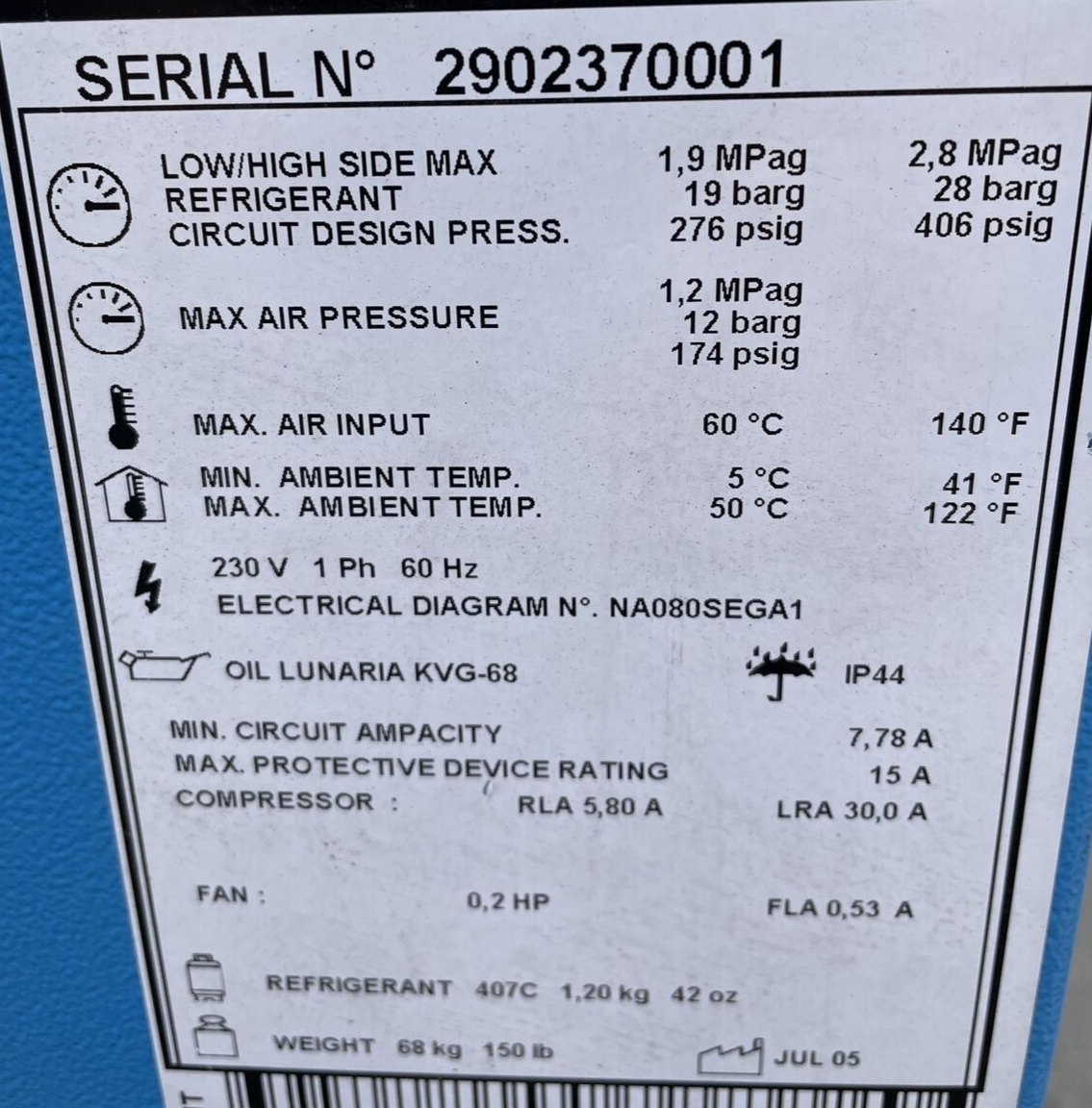 Compair F175H F0175HA0110S Refrigerated Compressed Air Dryer 38DA - SEE IMAGES