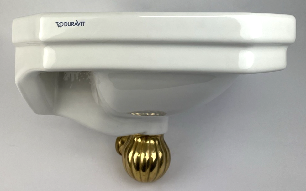 Duravit 785/50 Designer Wall Mount Bathroom Sink White w Gold/ Brass Drain Piece