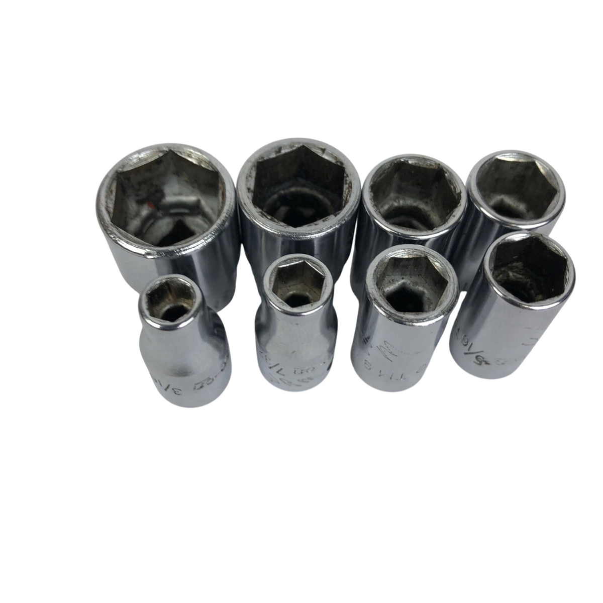 8 x Snap-on Tools 1/4” 6 Point Drive Sockets TM-16 1/2" - TM-6 3/16"