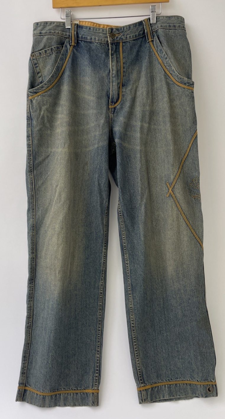 Timberland Denim Jeans Mens Size 38 X 32 Straight Leg Baggy Embroidered