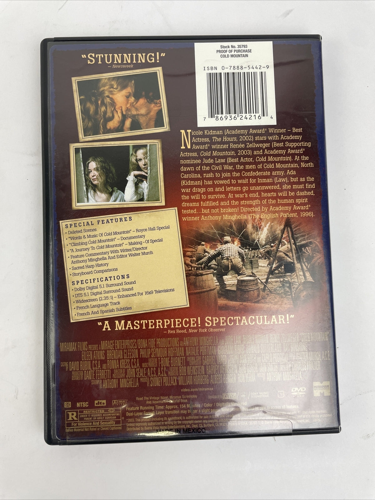 DVD MOVIE COLD MOUNTAIN 2 DISC SPECIAL EDITION JUDE LAW NICOLE KIDMAN MINT Discs