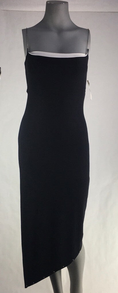 ESP Womens Sheath Dress Black Spaghetti Strap Asymmetric Studded Stretch S New