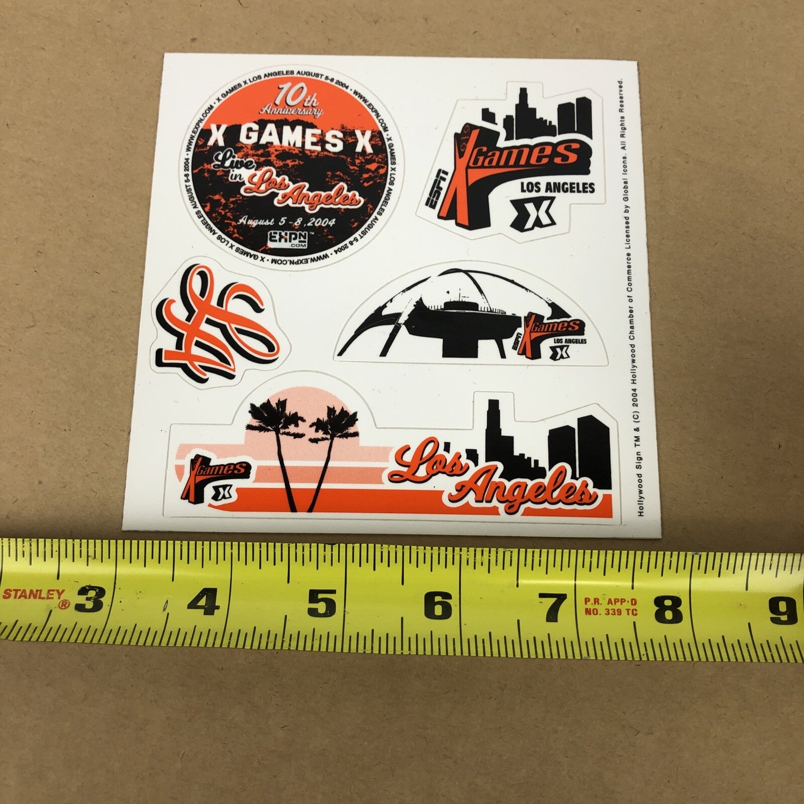 2004 Los Angeles ESPN X Games vintage skateboard and BMX sticker lot collectible.