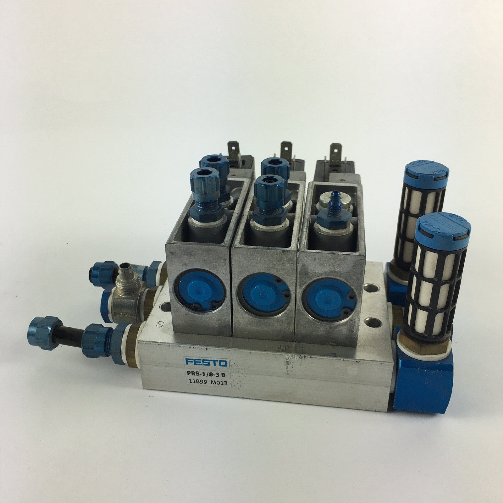 MO13 - Bank of 3 Festo PRS-1/8  3B Solenoid Valves, 2-Pos 3-Port 120psi 