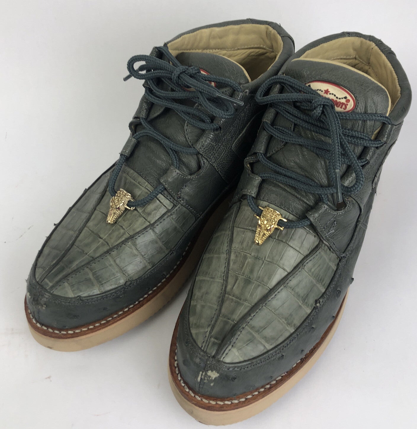 Los Altos Exotics Genuine Ostrich Shoes Blue Bilbo Comfort Sole Size Mens US 7.5