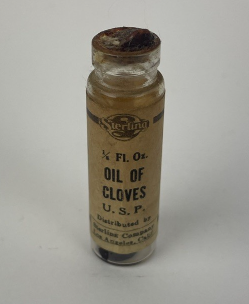Antique Sterling Los Angeles Oil of Cloves Clear Medicine Bottle for Toothache