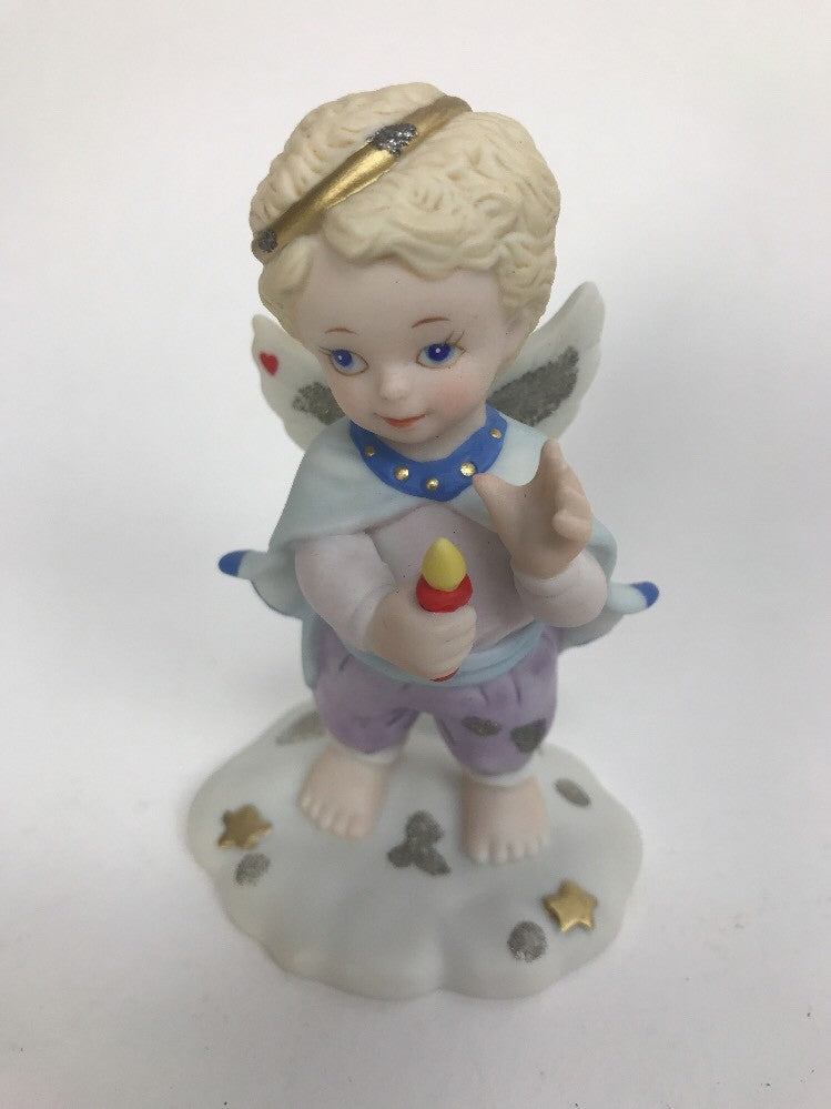Tender Hearts Candle Angel Cherub Porcelain Figurine "Guiding Light" Bronson