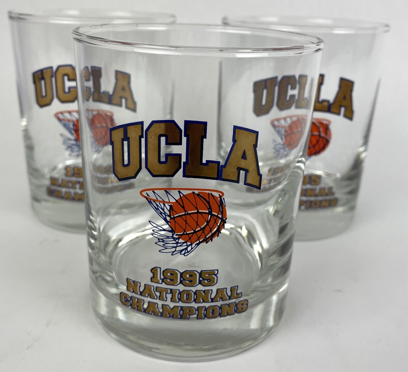 3 x Vintage UCLA BRUINS 1995 Bar Glass Basketball Clear Gold National Champions