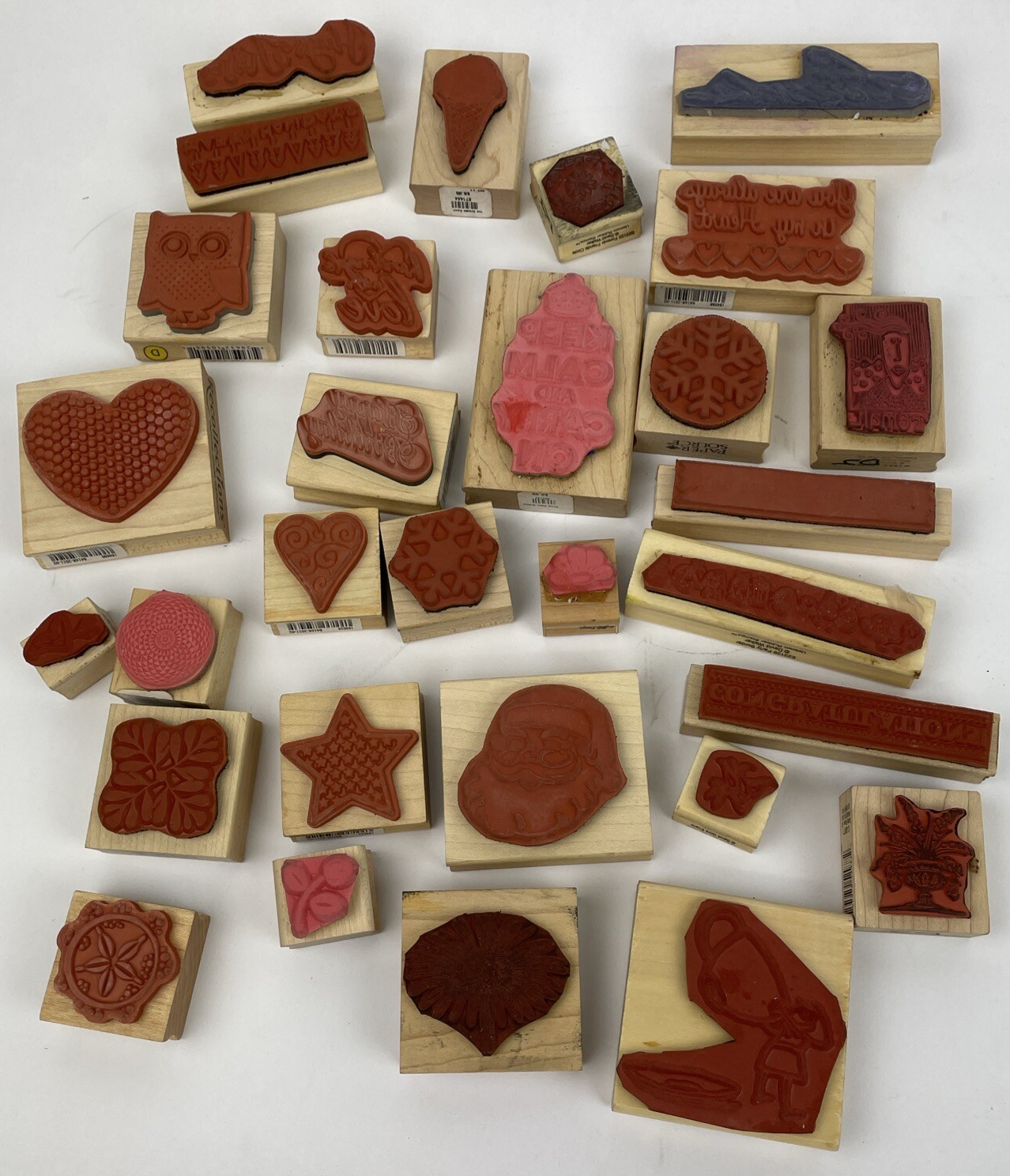 Huge Rubber Stamp Lot 30 SANTA Flowers Coffee Words Scrapbook Paper New Used