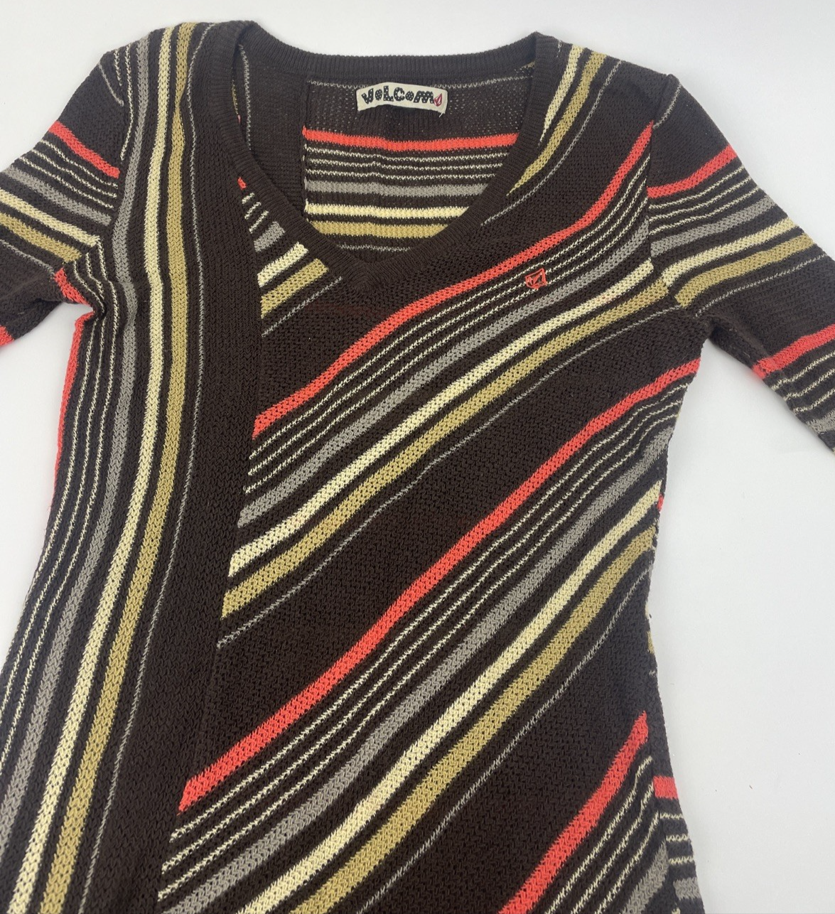 Y2K Volcom Multicolor Sweater Surfer Girl V Neck Size S Pattern Knit Sweater