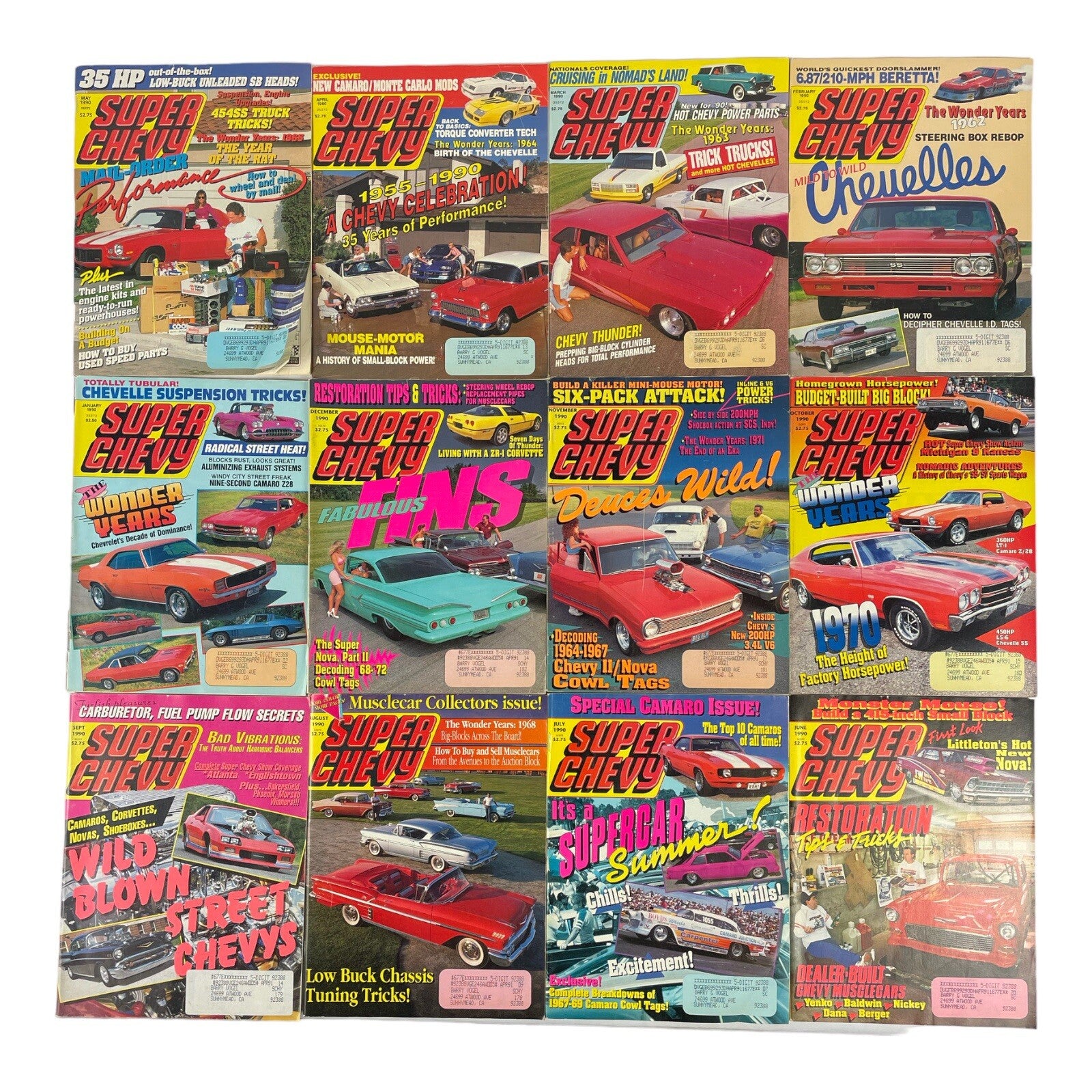 Lot of 12: SUPER CHEVY MAGAZINES Complete Full Set 12 issues Jan to Dec 1990