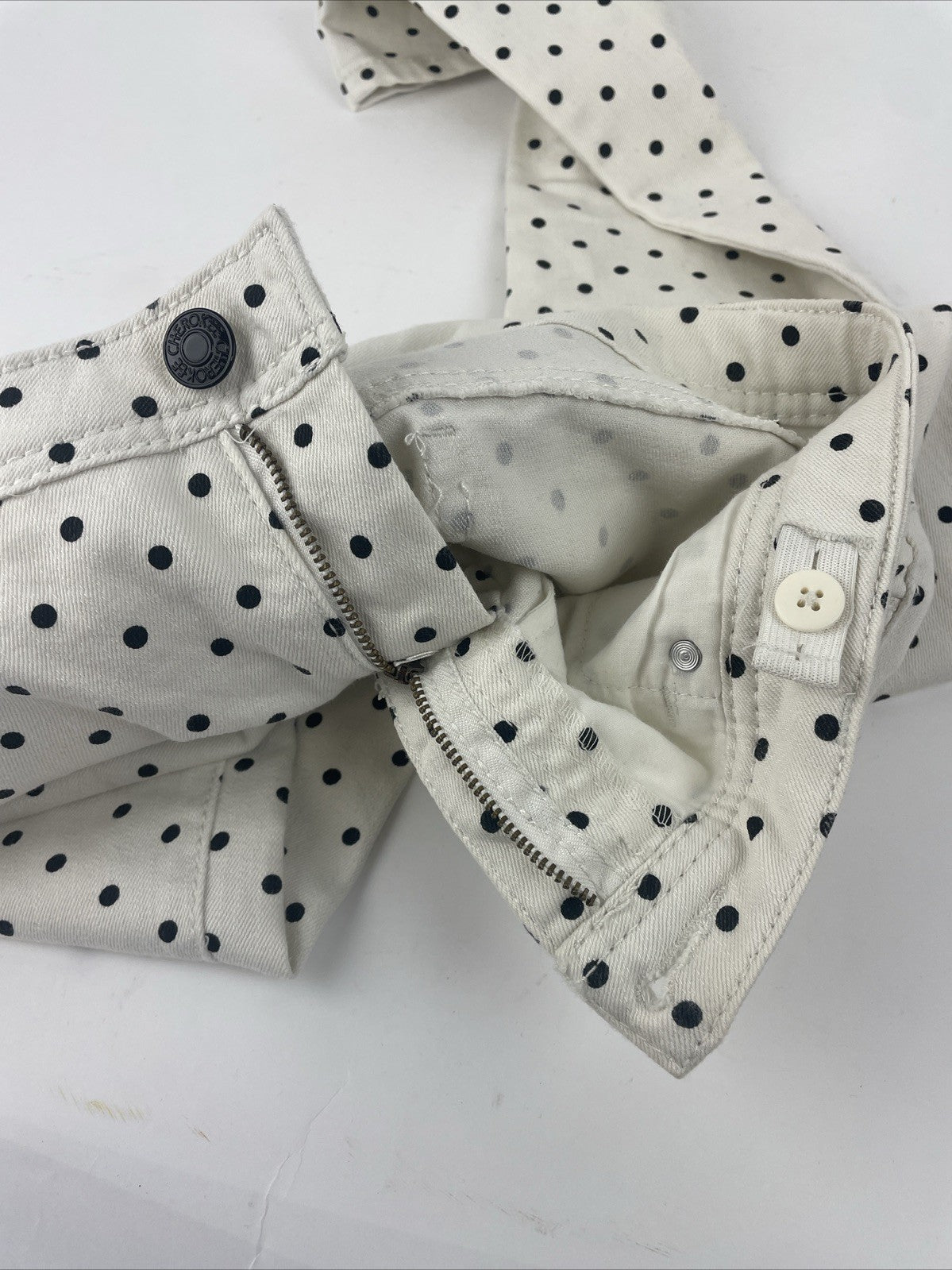 Cherokee Super Skinny Stretch White w Black Polka Dot Low Rise Jeans Women's