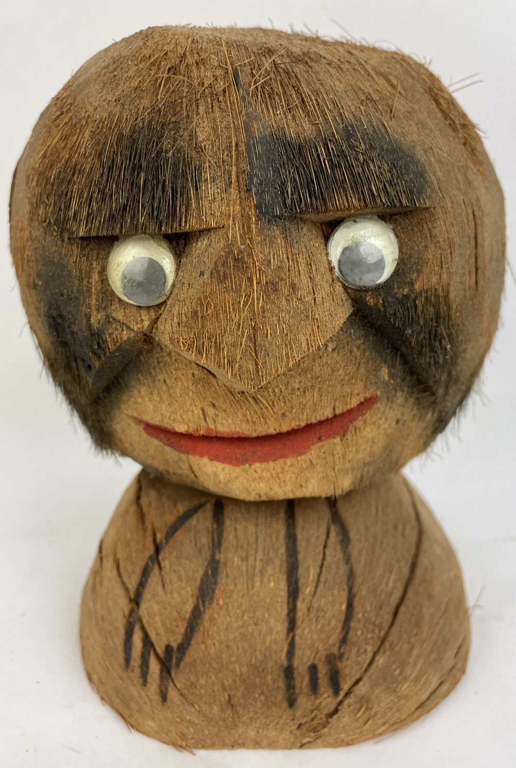 Coconut Carved Hand Made Tribal Native Head Decor Google Eyes Very Creepy