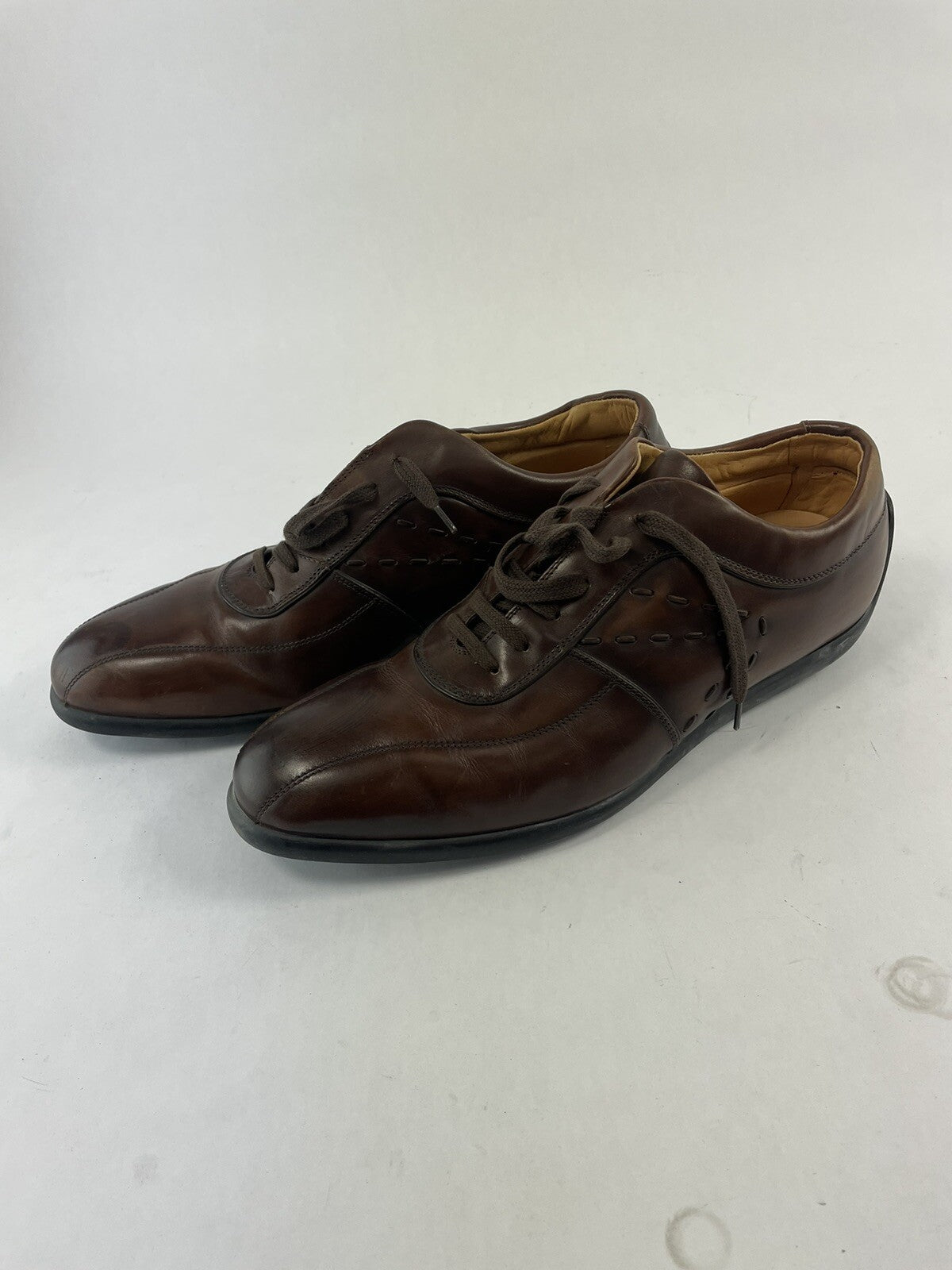 Sergio Rossi Brown Leather Derby Brogue Shoes Men's UK 10 US 12