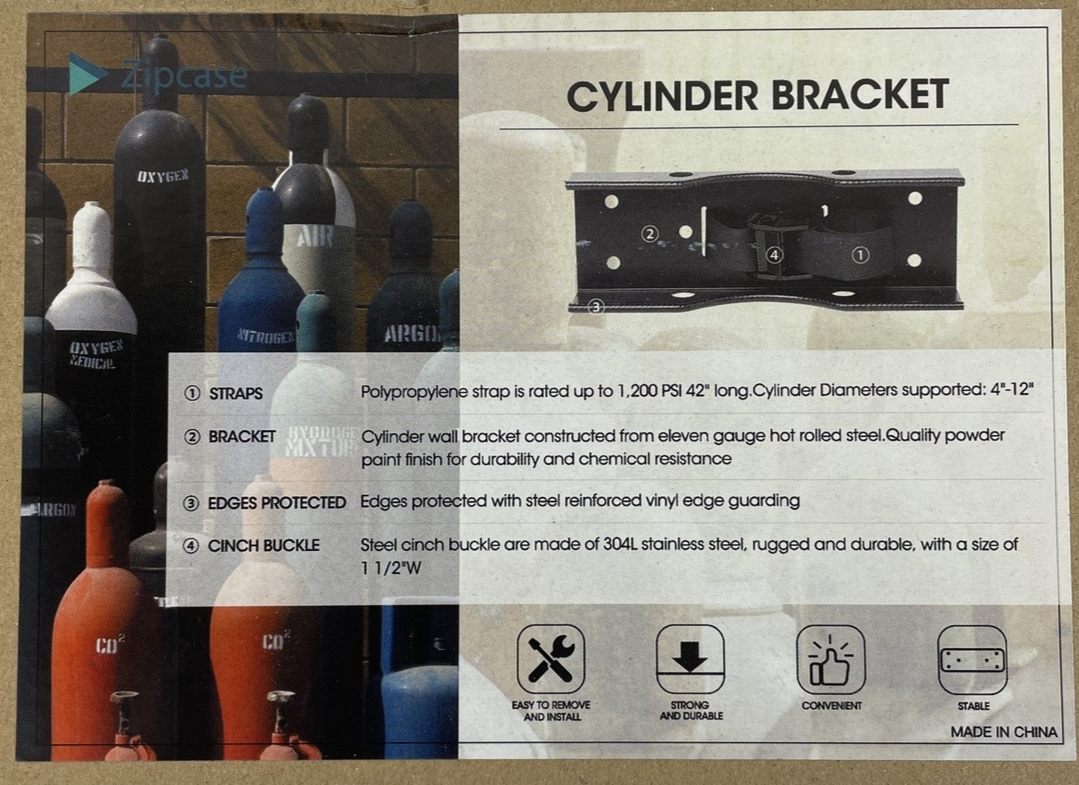 Wall-Mounted Gas Cylinder Bracket with Cinch Safety Strap & Edge Protector - NEW