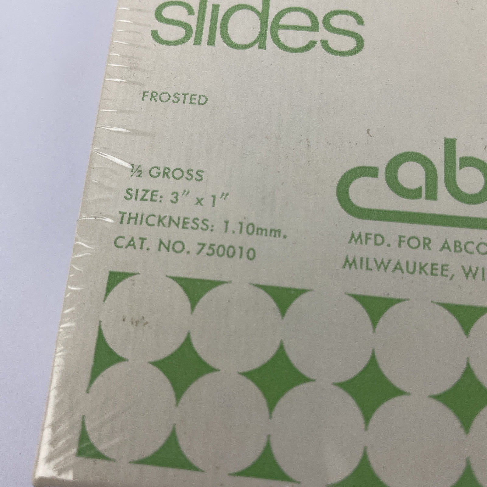 NEW Abco Micro Slides 1/2 Gross Frosted 3" x 1" 1.10 mm Cat. #750010