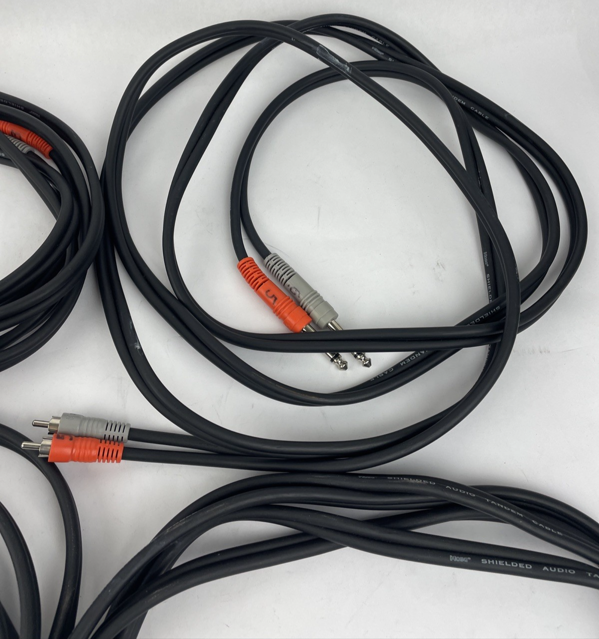 4 x 10' ft Twin Male 1/4" Mono Jack to Stereo 1/8" Jack Shielded Tandem Cable
