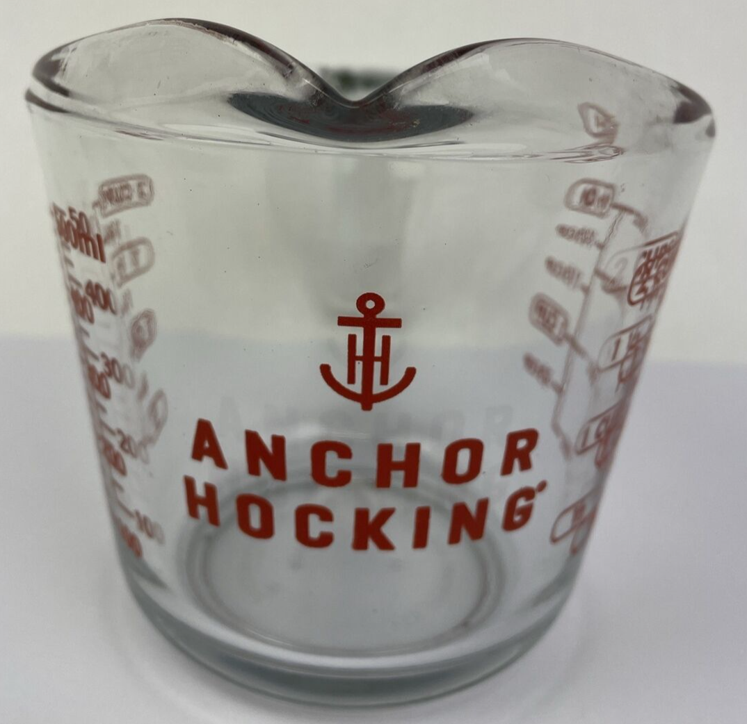 Vintage Anchor Hocking Fire-King 2 Cup Measuring Cup #498 Red Lettering Look