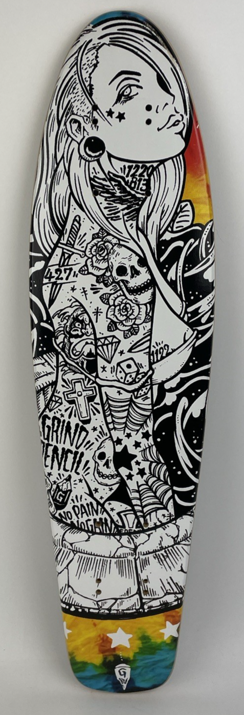 Penny Style Wood Cruiser Skateboard Deck / Griptape Grind Tattoo Girl 23" x 6"