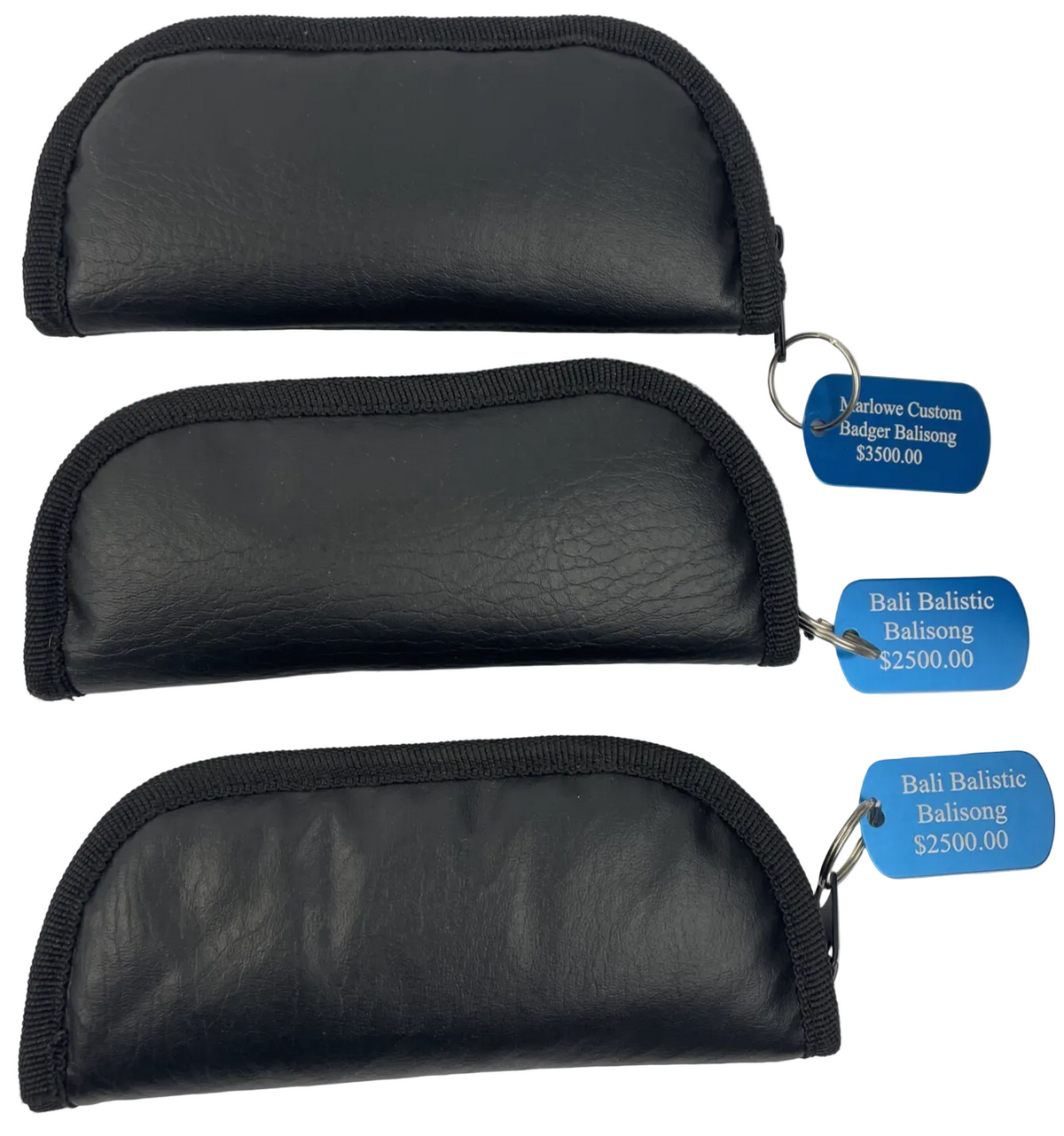 Lot of 3 x Bali Balistic Knives BRAND Padded Soft Zippered Pouch Black 7" x 3"