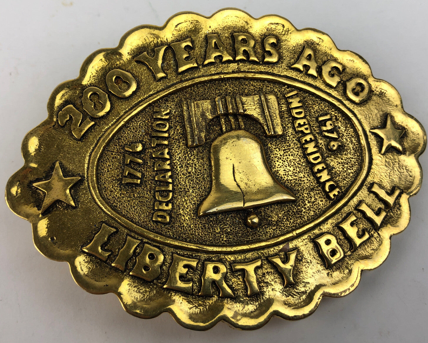 Liberty Bell 200 Years Ago Men’s Belt Buckle Beautiful Gold Finish 3.75" x 2.5"