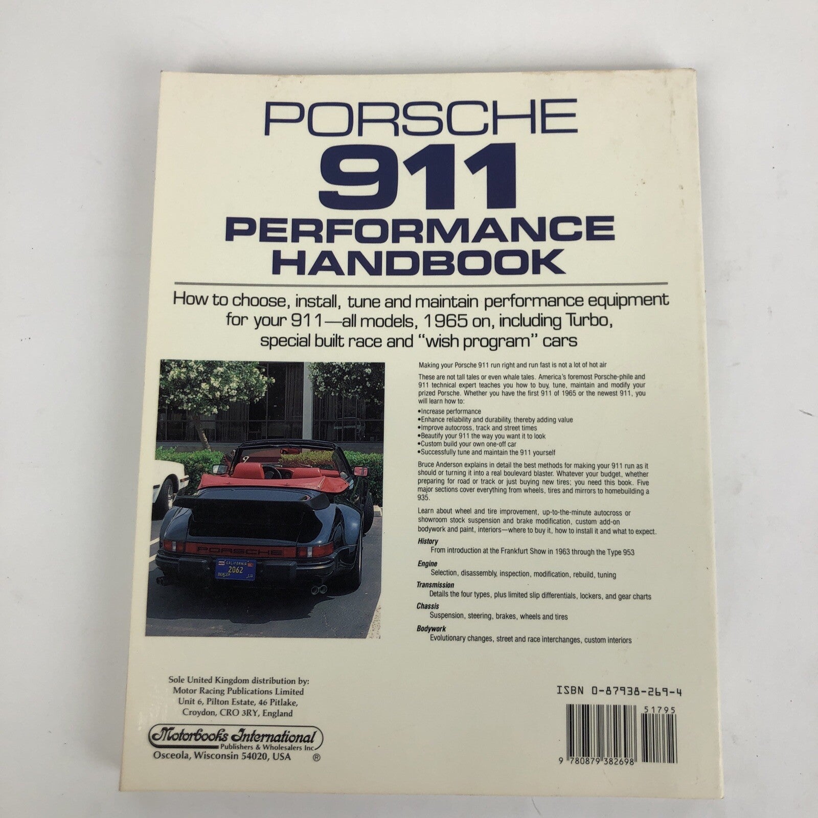 Porsche 911 Performance Handbook: Motorbooks Intl' Bruce Anderson 1987 - VGC