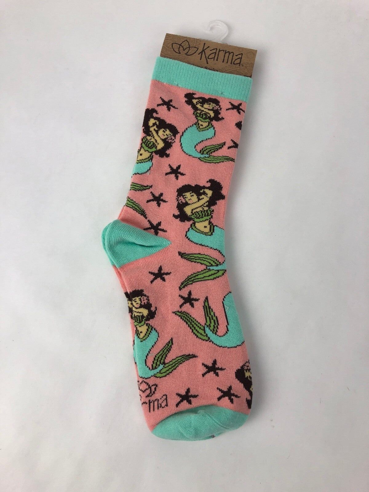 NWT KARMA Crew Mermaid Mariner Socks Pink Green OSFA - Fast Free Shipping