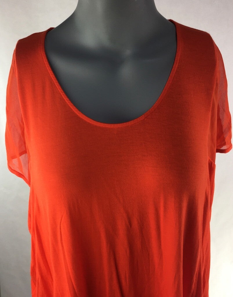 Kenneth Cole Womens Hi Low Blouse Flame Orange Short Sleeves Scoop Neck Top M