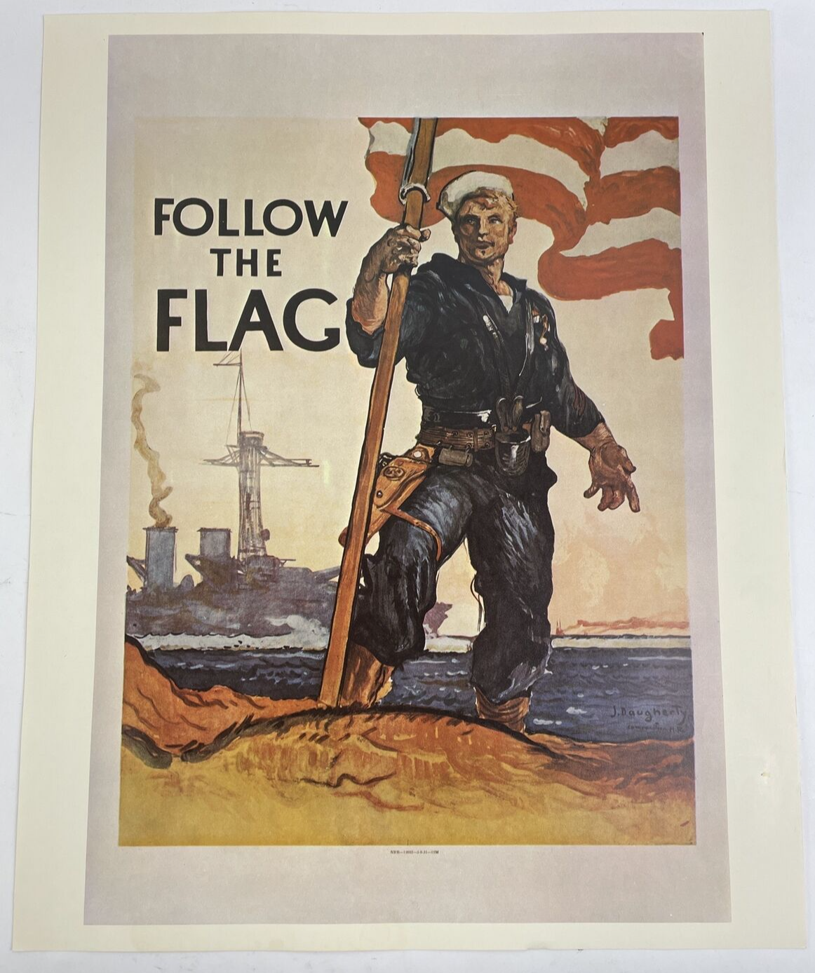 VINTAGE - U.S. Navy Recruitment Poster " FOLLOW THE FLAG " MILITARY 16" x 20"