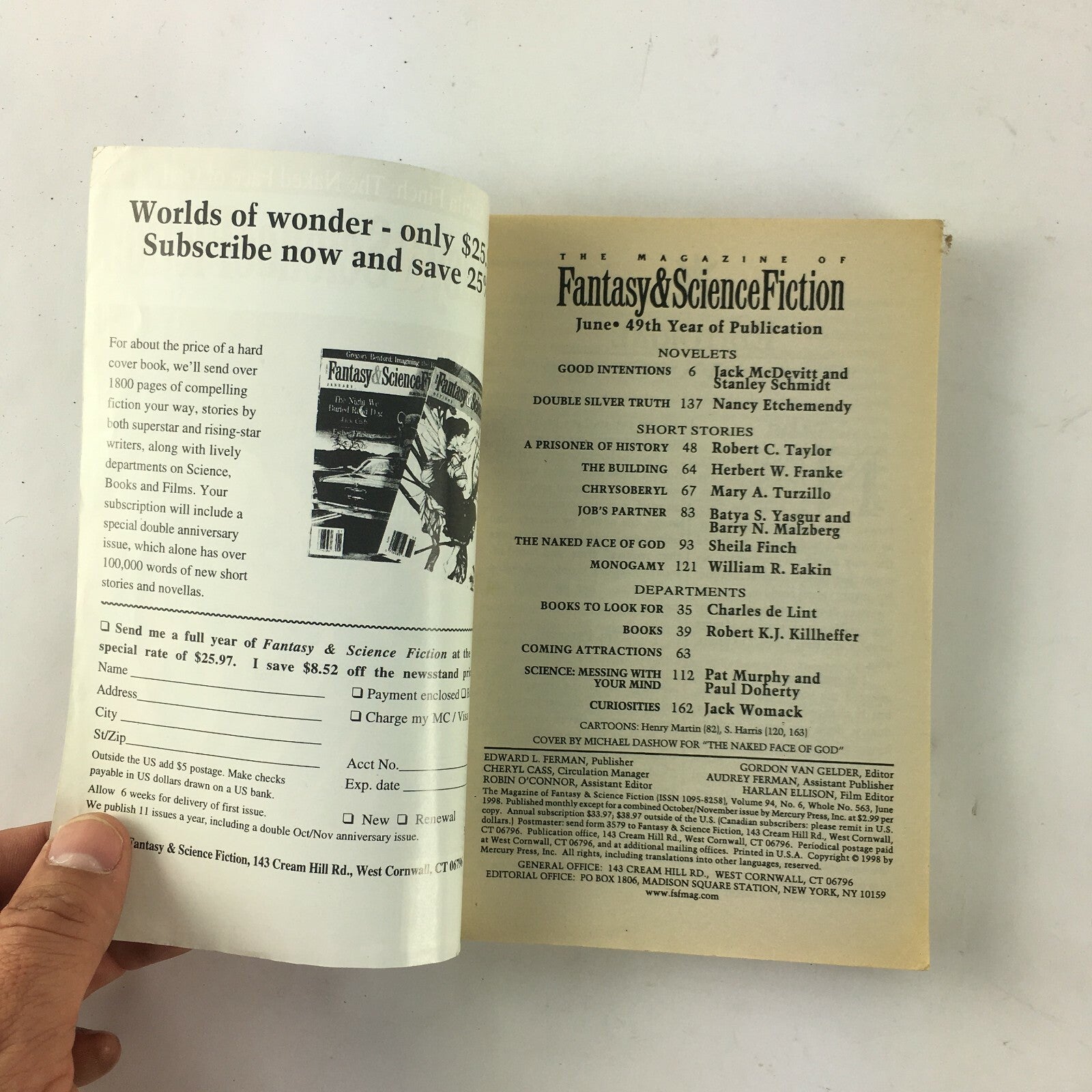 June Fantasy&Science Fiction Magazine Barry N.Malzberg Jack McDevitt Jack Womack