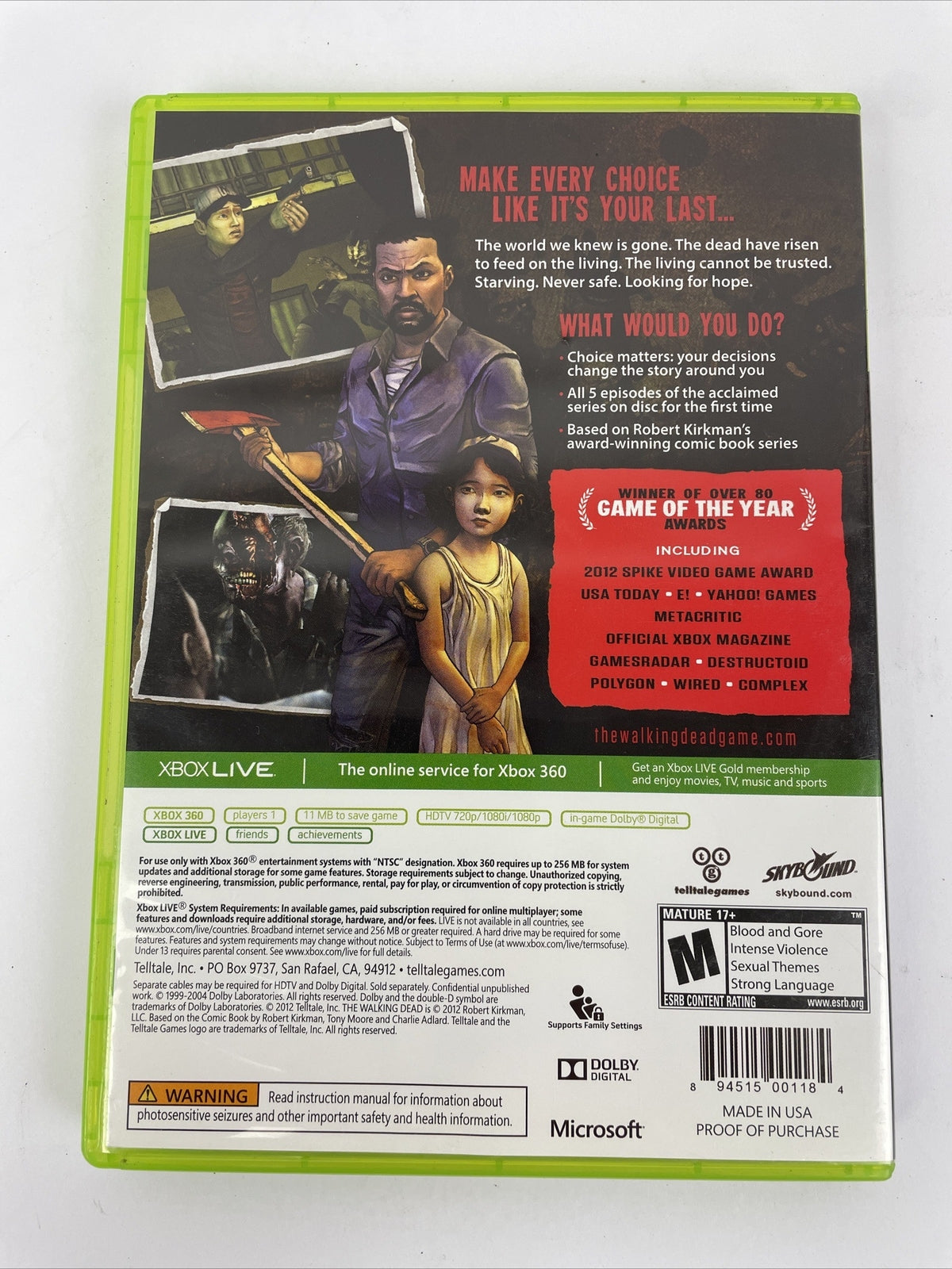 XBOX 360 - The Walking Dead: A Telltale Games Series 2012 17+ VGC Guaranteed