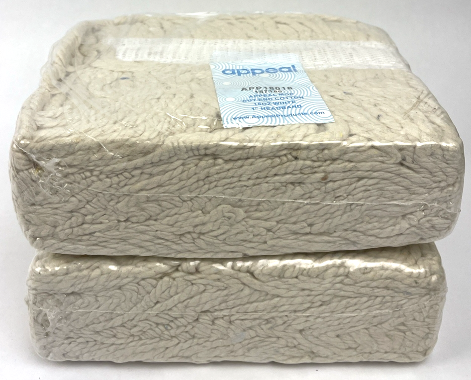 Lot of 2 x APPEAL 16  oz. White Cut End Cotton Wet Mop Head, 1" Headband - NEW
