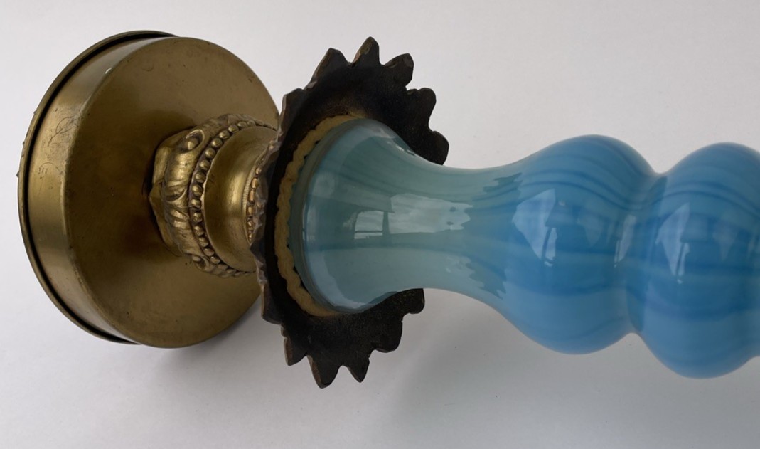 Vintage Murano Style Blue Glass Table Lamp with brass features and Base 23.5"