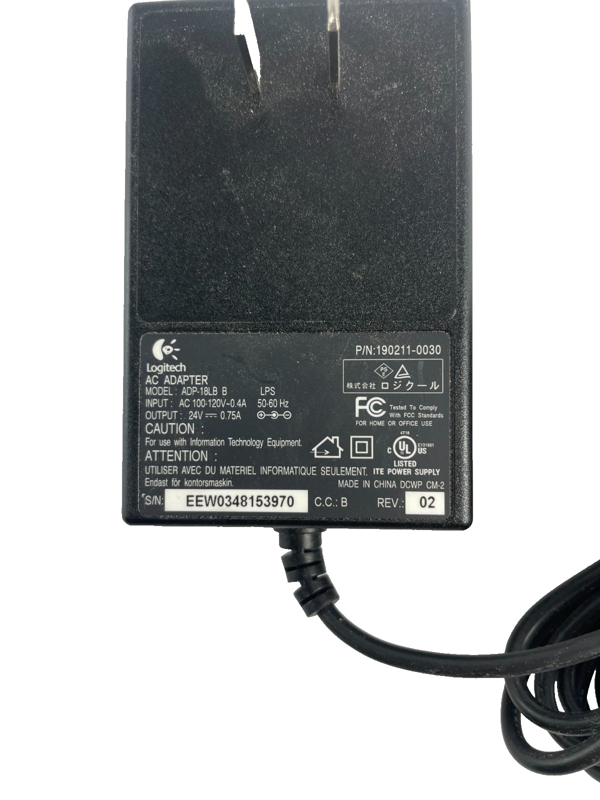Geniune Logitech Model ADP-18LB B Output 24V 0.75A Power Supply AC Adapter #A79