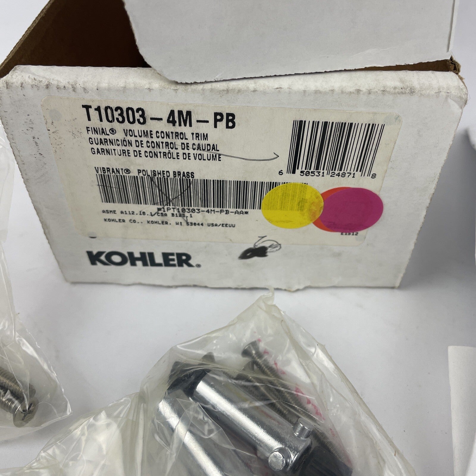 Kohler K-T10303-4M-PB Finial Traditional polished brass volume control trim