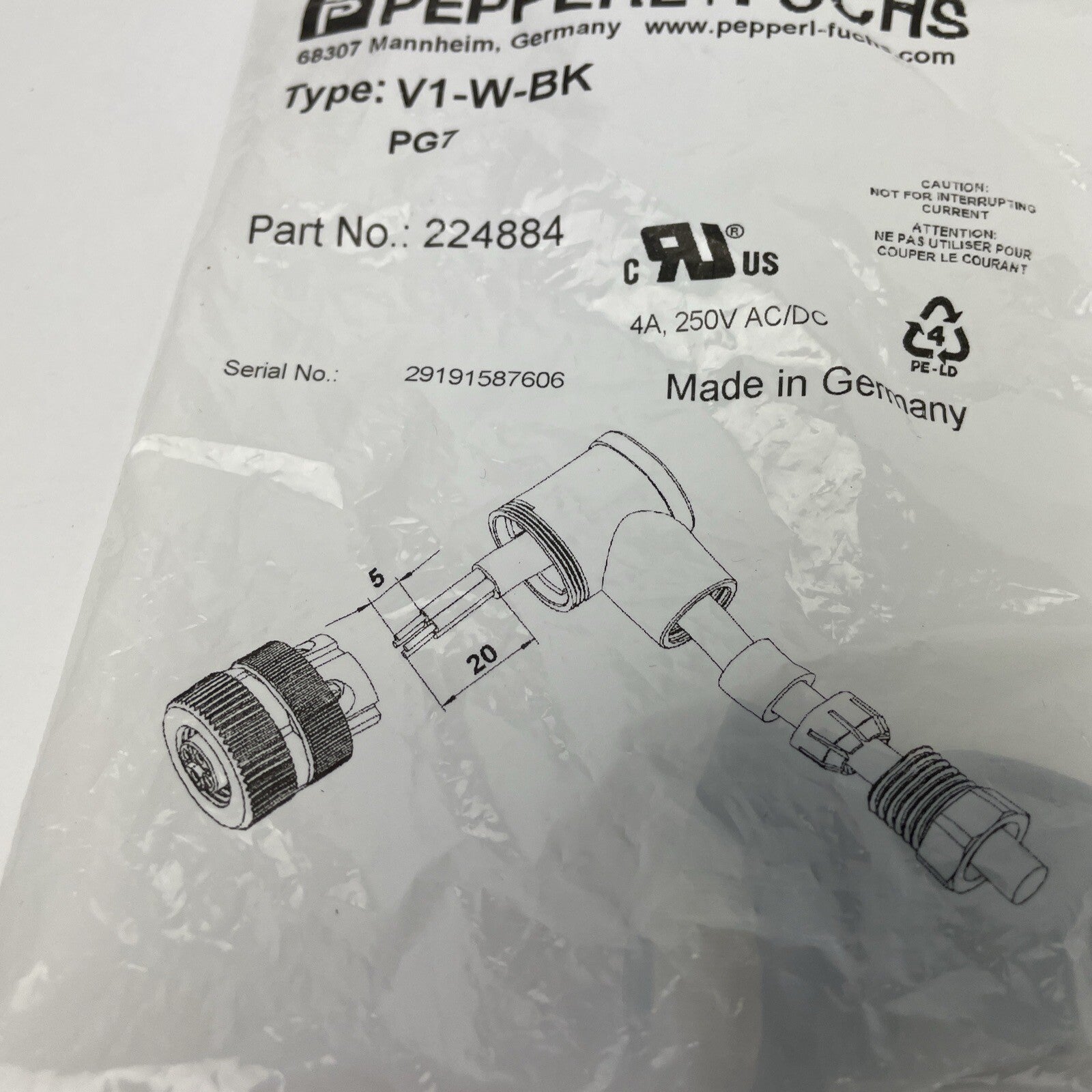 OEM PEPPERL+FUCHS V1-W-BK NSMP Part No. 224884 Germany Made NEW