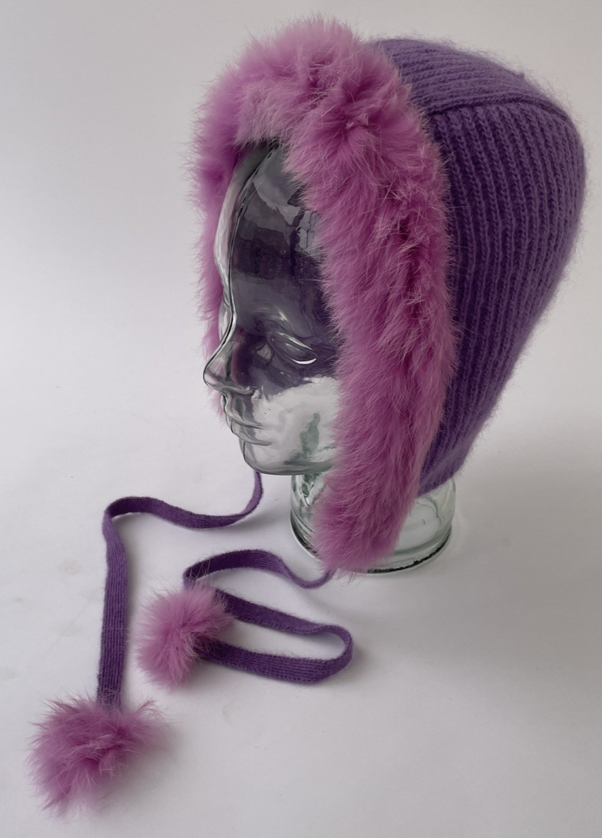OEM Moschino Knit Mohair Balaclava Hood Hat Natural Women’s Purple Italy OSFM