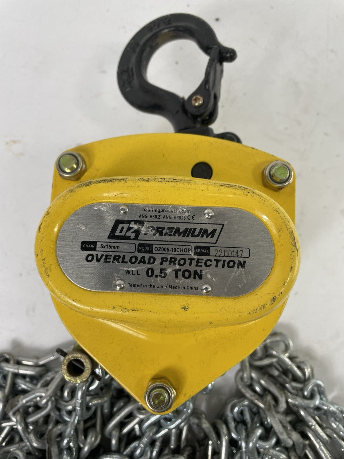 OZ Premium OZ005-10CHOP 1/2 Ton Chain Hoist 10' Lift w/ Overload Protection