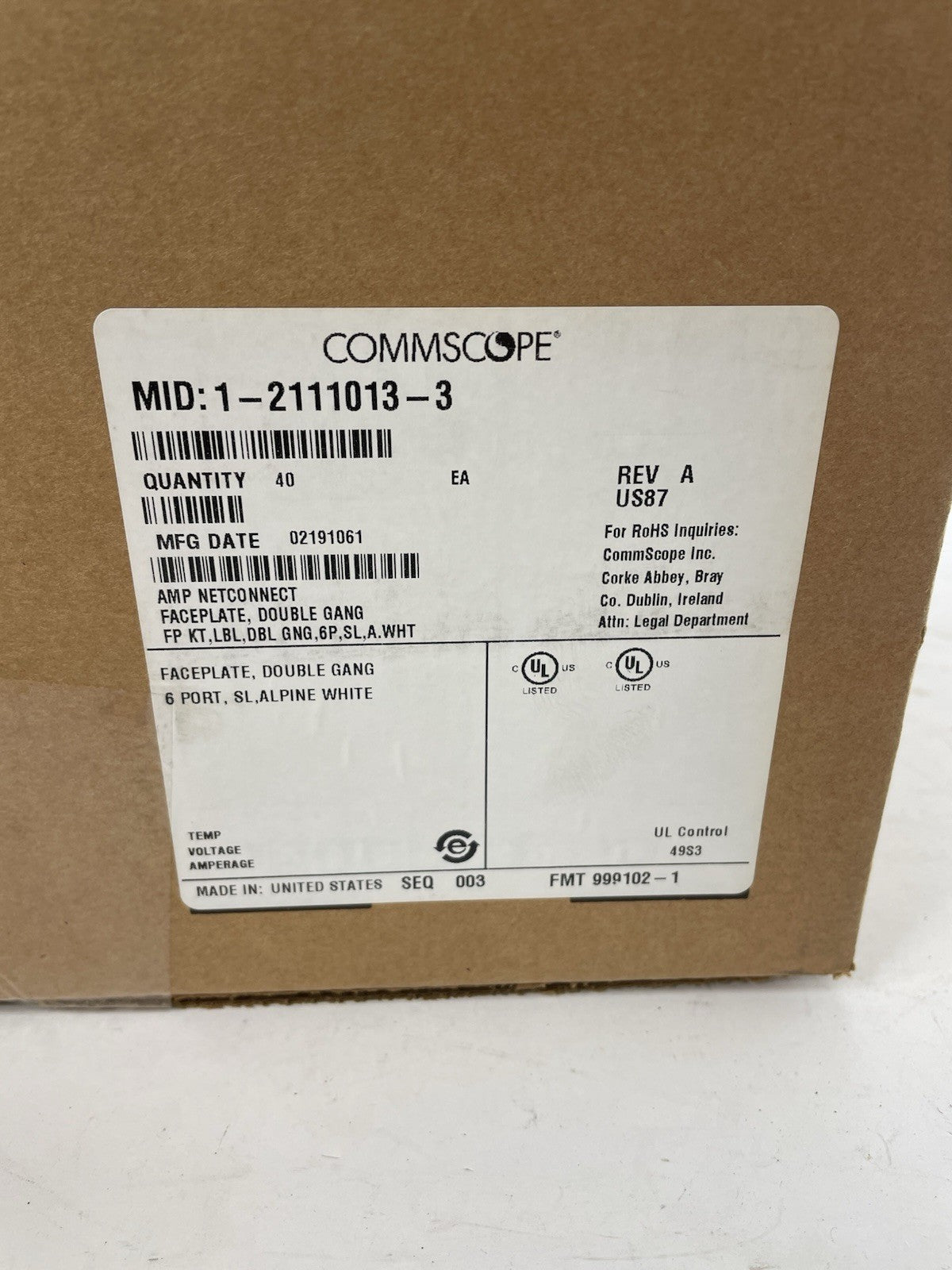 LOT OF 40 COMMSCOPE Faceplate Kit  2-gang 6 port  white 1-2111013-3