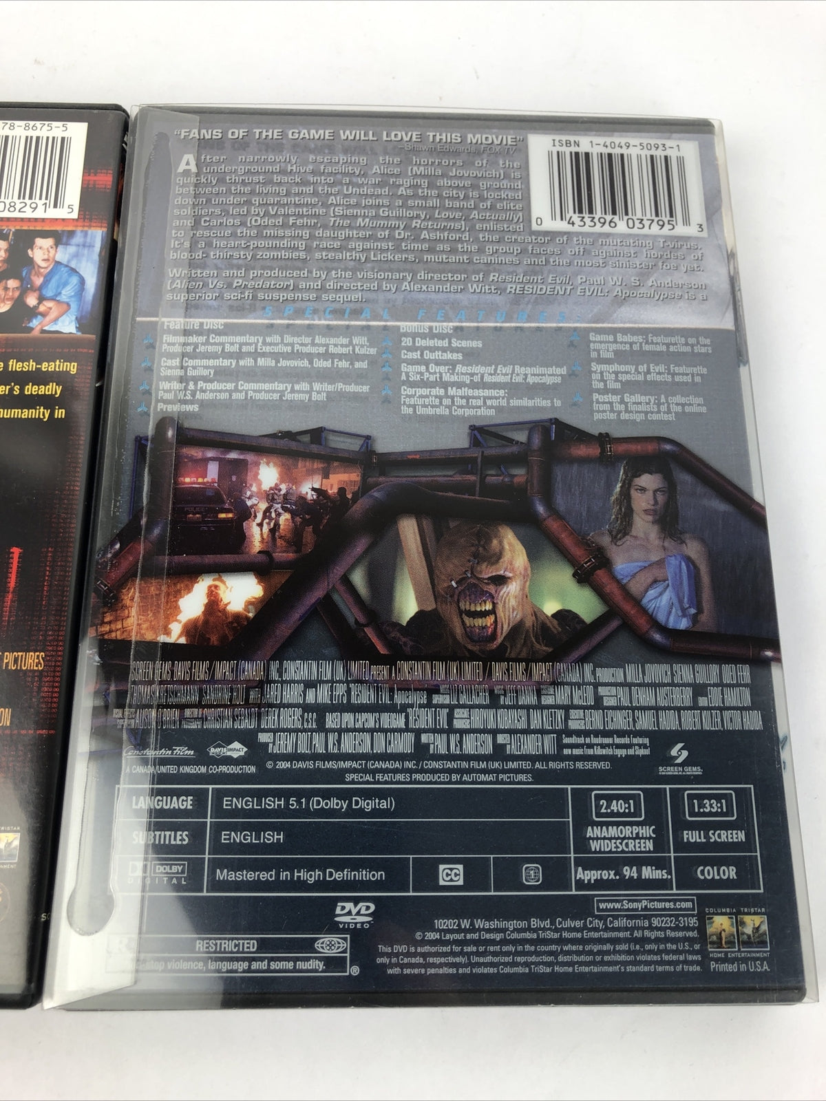 Resident Evil & Resident Evil Apocalypse DVD Resurrected Edition - Mint Discs