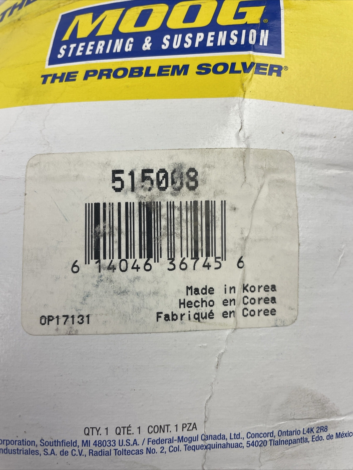 MOOG 515008 front wheel hub bearing assembly driver side