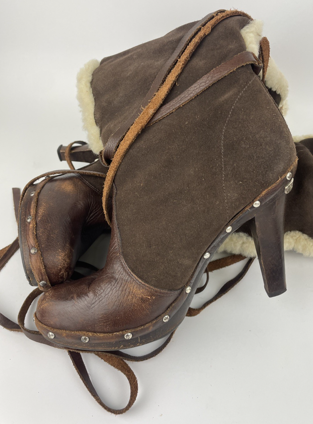 MICHAEL KORS Women's Leather & Sheepskin Shearling Tall Boots 3.5" Heel~Size 6M