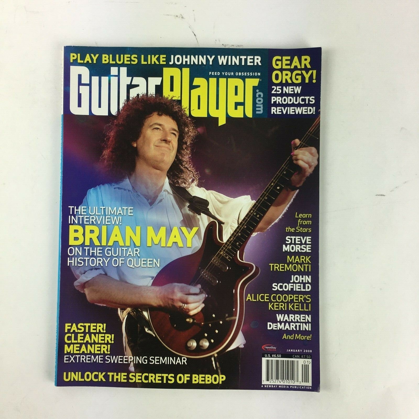 January 2008 Guitar Player Magazine Brian May Steve Morse John Scofield Warren